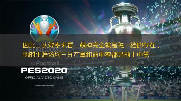 因此，从效率来看，萌神完全就是独一档的存在，他的生涯场均三分产量和命中率都是前十中第一